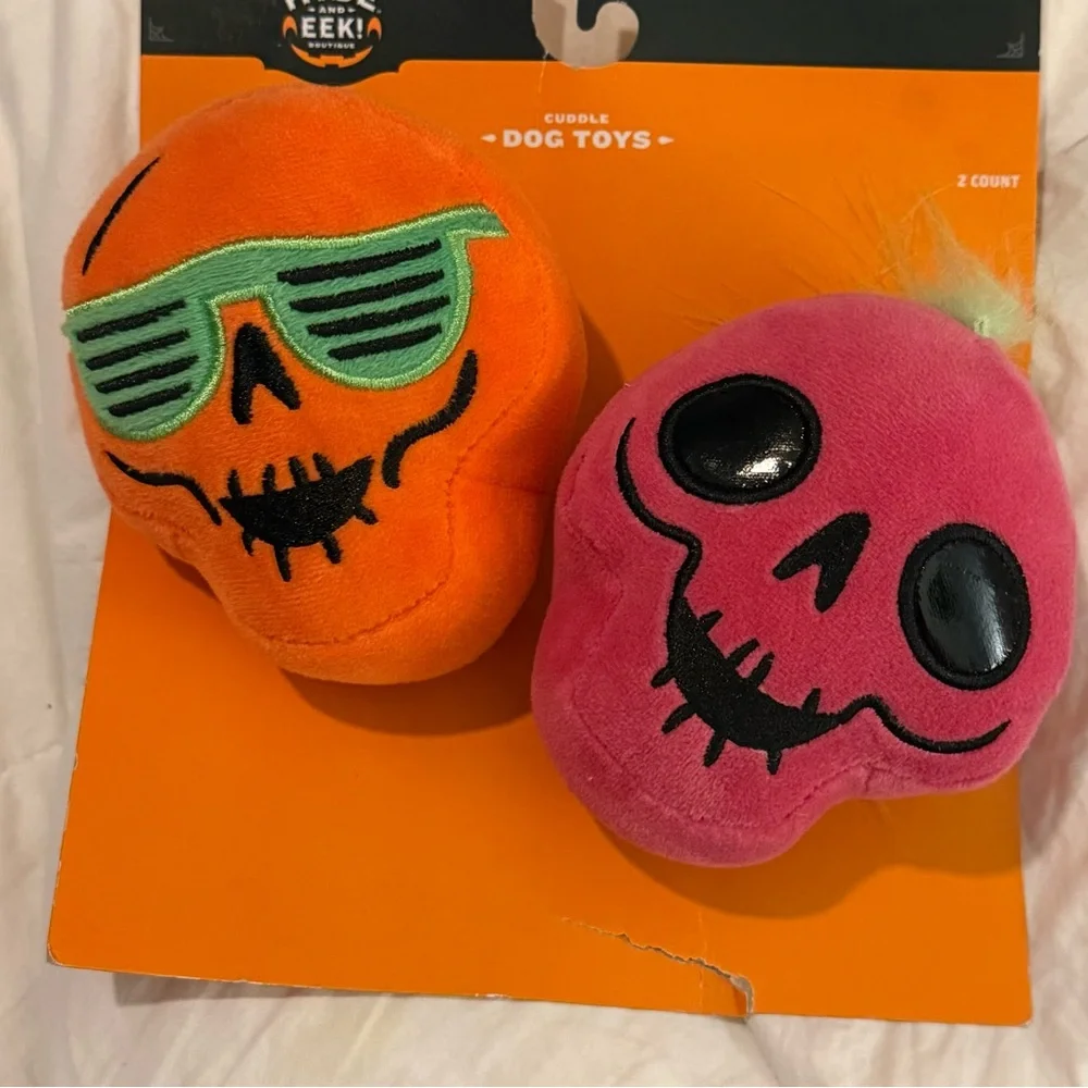 EEK! Squeaky Dog Toys - Orange and Pink Skull Set